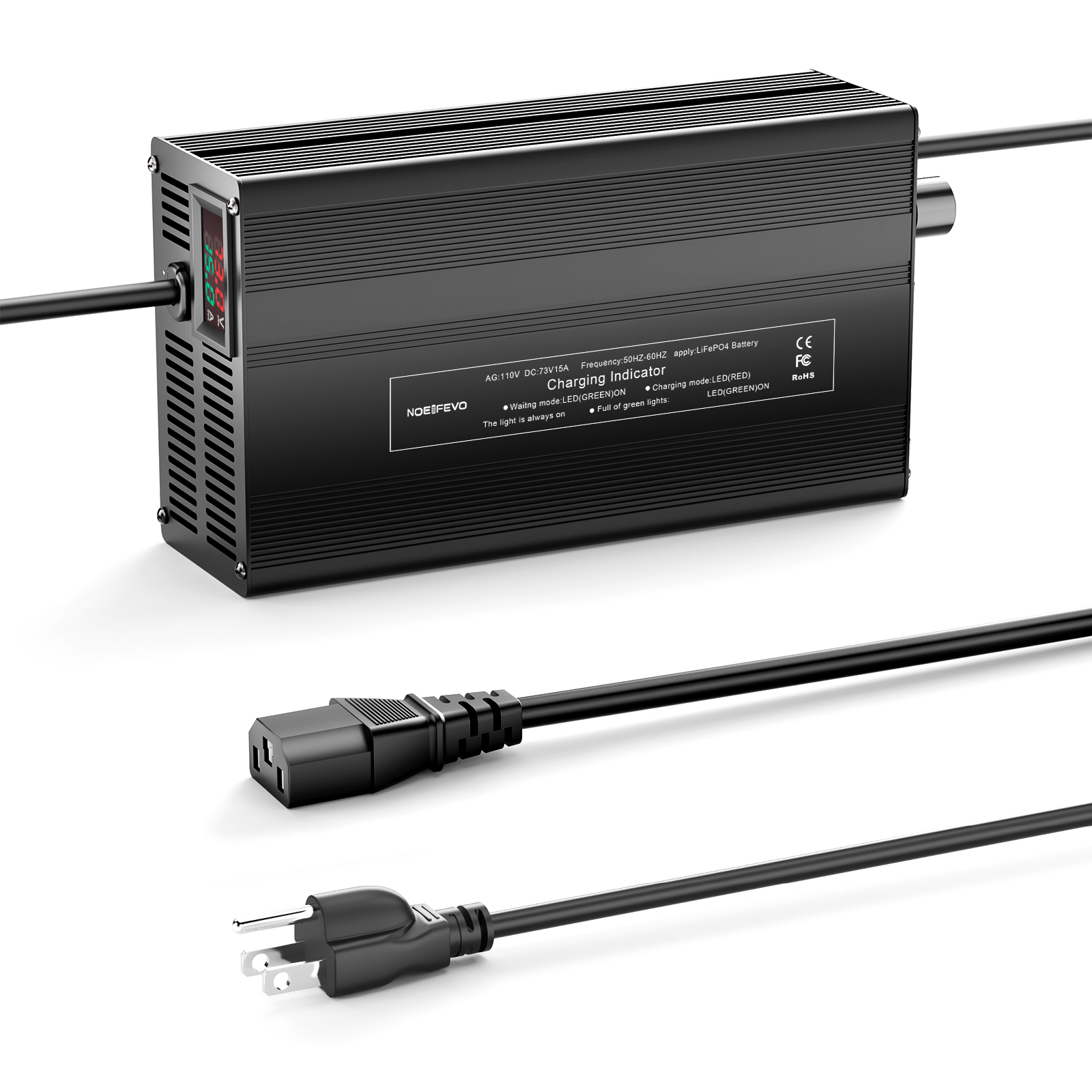 NOEIFEVO 73V 1A-15A Strøm Justerbar Lithium LiFePO4 batterilader For 60V 64V batteri, automatisk avskjæring