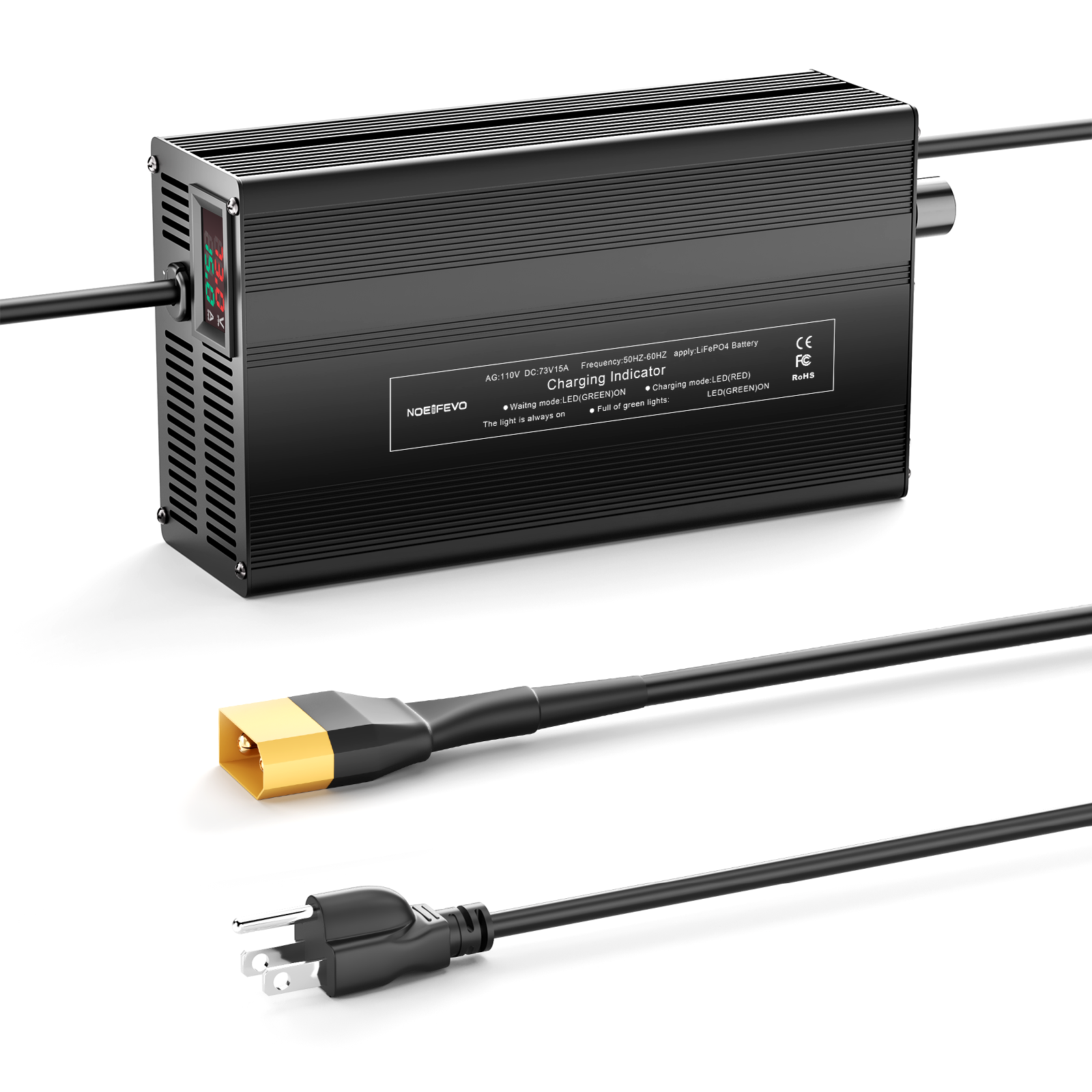 NOEIFEVO 73V 1A-15A Strøm Justerbar Lithium LiFePO4 batterilader For 60V 64V batteri, automatisk avskjæring