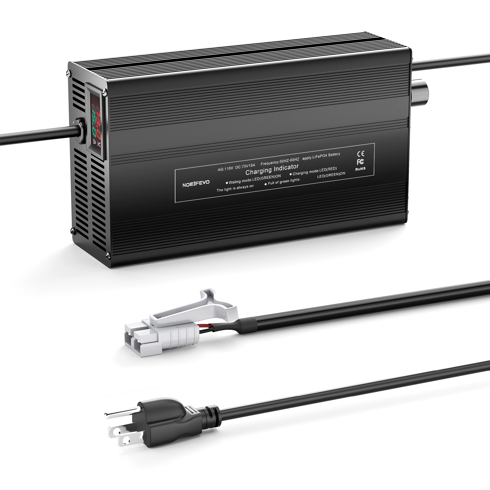 NOEIFEVO 73V 1A-15A Strøm Justerbar Lithium LiFePO4 batterilader For 60V 64V batteri, automatisk avskjæring