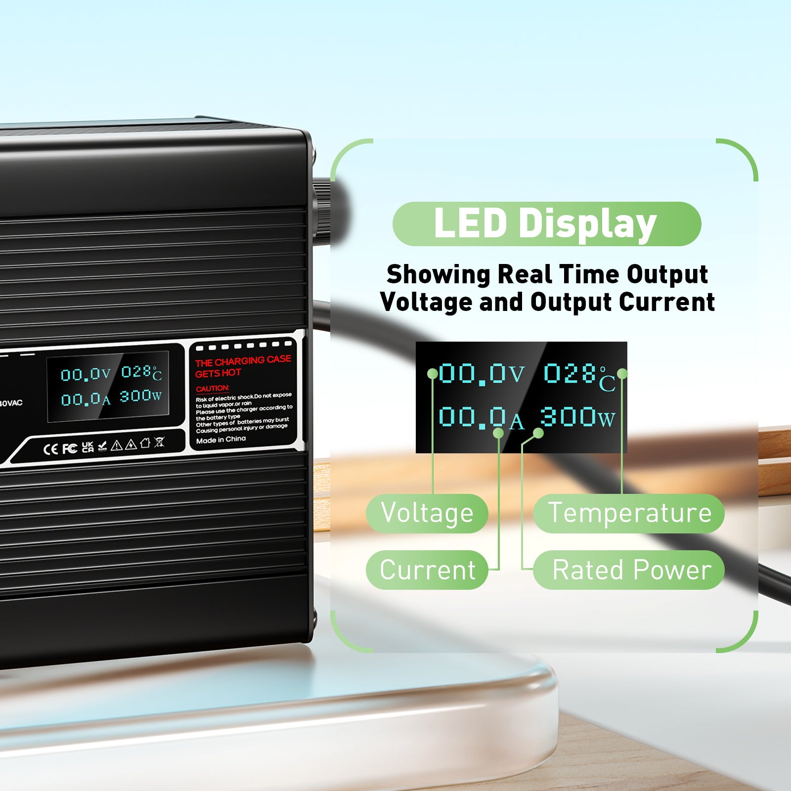 NOEIFEVO 60V 64V 4A Lithium LiFePO4 batterilader, ladespenning 73V, med vifte, aluminiumshus, LCD-skjerm