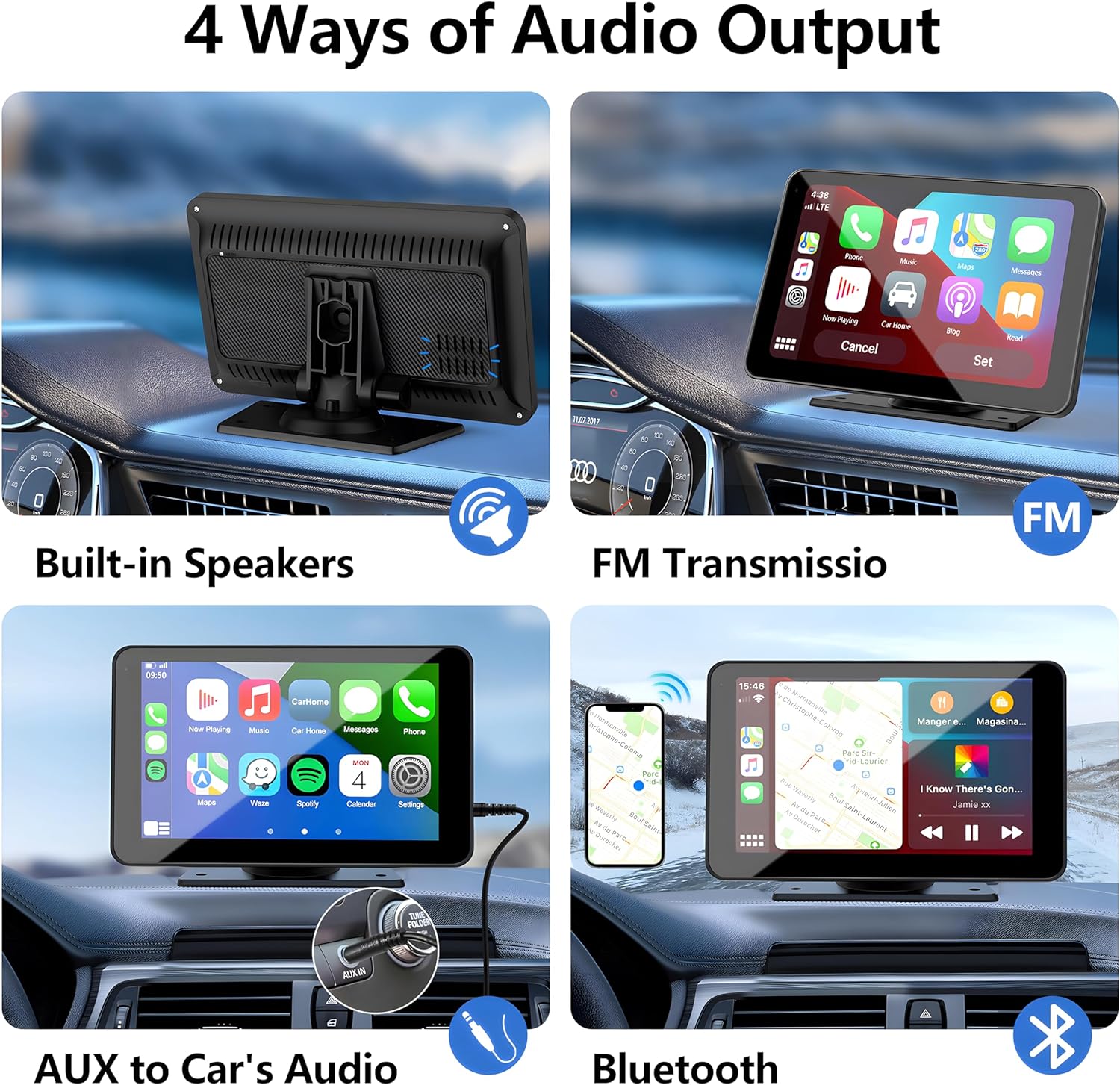 Wireless Carplay Screen for Car & Android Auto, 7" HD Portable Car Stereo Touch Screen with Wireless Android Auto, Backup Camera, Car Audio Receivers with Voice Control, Mirror Link, Bluetooth, GPS Navigation