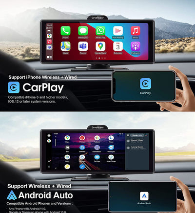 Portable Carplay Screen for Car, 10.26’’ Car Stereo Wireless Car Play & Android Auto Touch Screen, 4K Dash Cam, 1080P Backup Camera, Mirror Link/Voice Control/Music Play/GPS Navigation