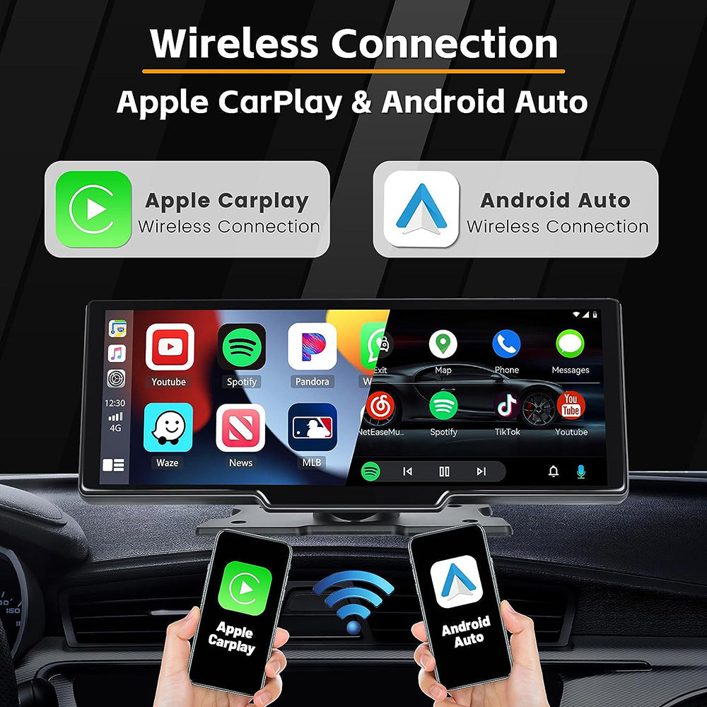 Wireless Carplay Screen for Car with 4K Dash Cam, 10.26" Portable Apple Carplay & Android Auto Car Stereo, with 1080p Backup Camera, GPS Navigation/Mirror Link/Voice Control/Bluetooth