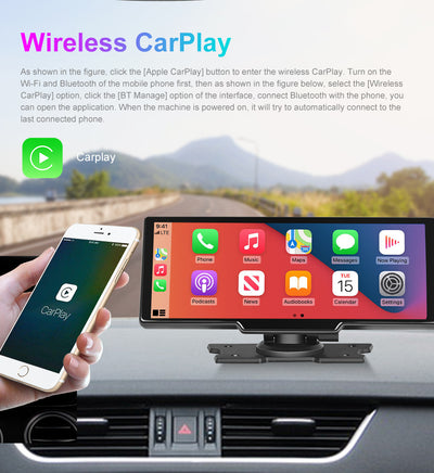 Portable Carplay Screen for Car, 10.26’’ Car Stereo Wireless Car Play & Android Auto Touch Screen, 4K Dash Cam, 1080P Backup Camera, Mirror Link/Voice Control/Music Play/GPS Navigation